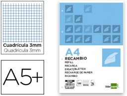 Recambio Liderpapel 4º 100h 60g/m² c/3mm. con margen 6 taladros
